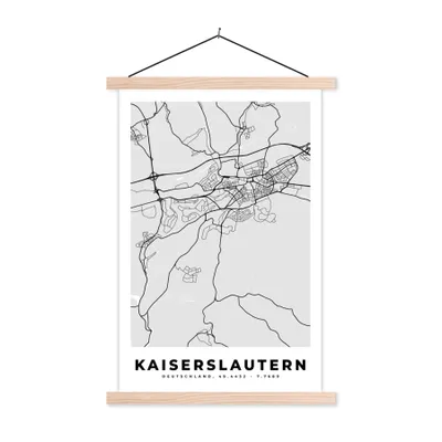 Produktbild von MuchoWow® Textilposter Kaiserlautern - Karte - Stadtplan - Deutschland 60x90 cm mit holzfarbenen Rahmen - Textil