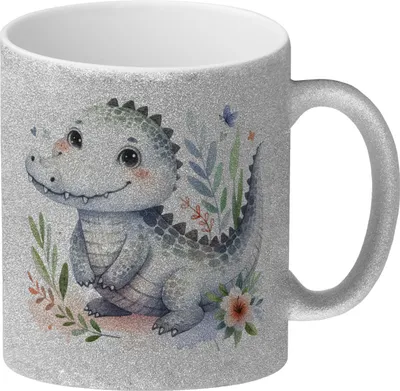 Produktbild von kleines Krokodil Glitzer-Kaffeebecher