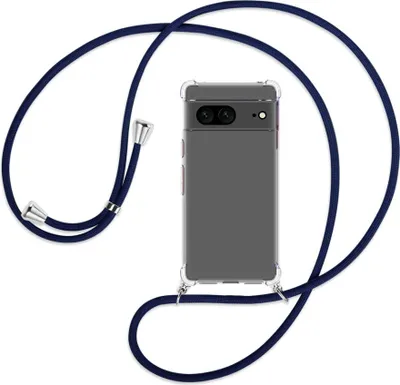 Produktbild von Handykette Backcover-Schutzhülle mit Band (Metall silberfarben) für Google Pixel 7 - dunkelblau