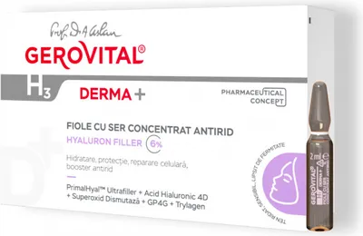 Produktbild von Gerovital Ampullen mit konzentriertem Anti-Falten-Serum 6% Hyaluron-Filler 10 Ampullen x 2 ML