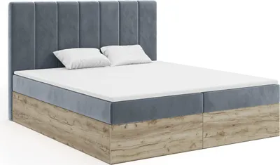 Productafbeelding van FEDVE Boxspringbed slaapkamerbed JESSEN met 2 bedopslagen, tweepersoonsbed met Bonell-matras en topper, 180x200 cm, grijs (Paros 06)