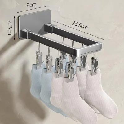 Zdjęcie produktu dla Wieszak na skarpetki naścienny, składany, wiatroodporny, wykonany ze stopu cynku klips do suszenia bielizny, 8 klipsów (23,3 cm/9,2 cala)