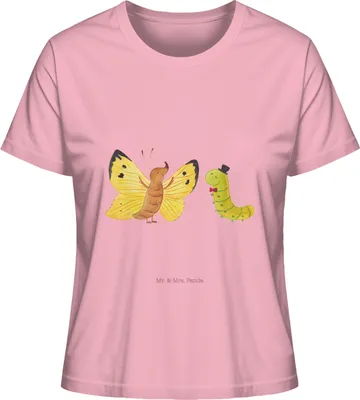 Produktbild von Mr. & Mrs. Panda Baumwoll T-Shirt Damen Raupe Schmetterling Größe XL - Baumwolle Pink - Geschenk, Zitronenfalter, Oberteil, Hut, Lustige Sprüche, Basic, Entwicklung, Shirt