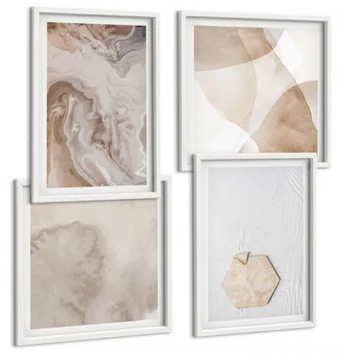 Produktbild von Bilder Set 4-teilig im weißen Rahmen – Wandbilder 4 Stück – gerahmte Poster für Wohnzimmer, Schlafzimmer und Flur – 50x50 cm - 40x60 cm – Designabstraktion, Naturinspiration