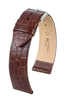 Produktbild von HIRSCH Sobek- Kalbsleder- Kroko geprägt (Länge: M (110,5mm / 69,5mm) / Anstoßbreite: 12 (zu 10) / Schließe: Edelstahl (Gold beschichtet) / Sonderanfertigung*: nein / Farbe / Naht: Schwarz matt / -- / Polsterung (Ansatz / Schließe) in mm: 2,5 mm / 2,5 mm)