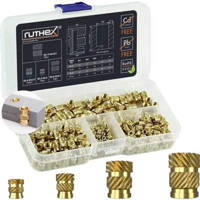 Produktbild von ruthex Gewindeeinsätze Messing UNC #2-56 #4-40 #8-32 #10-24 270 Stück Sortiment