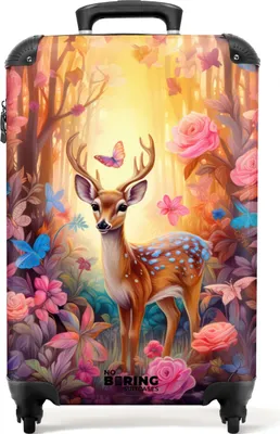 Obrázok produktu pre NoBoringSuitcases.com® Kufr Príručná batožina Kufr na kolieskach Malý cestovný kufor na 4 kolieskach - Deer - Flowers - Cabin Size < 55x40x23 cm & 55x40x20 cm - Foto kufor - Príručný kufor - Palubná batožinaPríručná batožina Kufrík 55x35x20 cm, 36L,