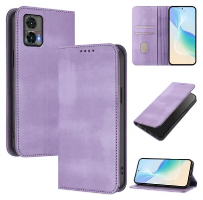 Image de Etui pour Motorola Edge 30 Neo, étui en cuir vintage avec protection RFID, fentes pour cartes, support Violet