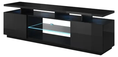 Zdjęcie produktu dla Szafka RTV czarna z czarnym połyskiem 180x40x52 cm