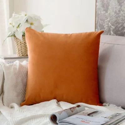 Productafbeelding van Fluweelzachte decoratieve luxueuze vierkante kussensloop voor woonkamer, bank, slaapkamer, met onzichtbare rits, 60 x 60 cm, 1 stuk, oranje