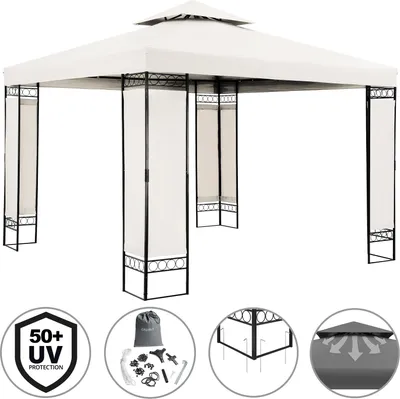 Image de Pavillon Lorca 3x3 m métal toile hydrofuge protection UV 50+ tente de réception tonnelle de jardin pergola mobilier extérieur crème