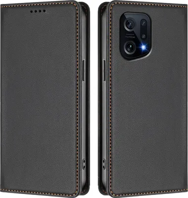 Image de Étui en cuir pour Oppo Find X5, étui à rabat magnétique en cuirPolyuréthaneavec support, noir