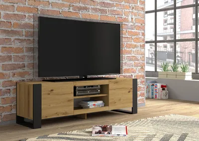 Zdjęcie produktu dla Szafka RTV niska MONDI 158 cm komoda stolik HI-FI półka kredens ręcznie wykonany dąb