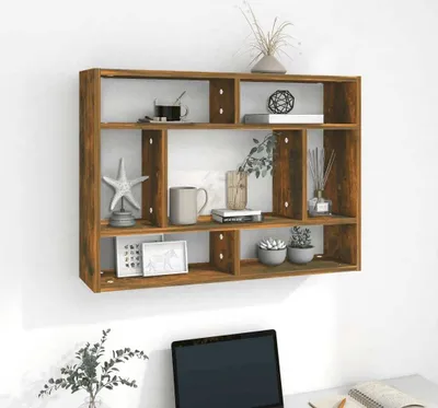 Obrázok produktu pre The Living Store nástenná polica smoke oak 75x16x55 cm materiál na báze dreva