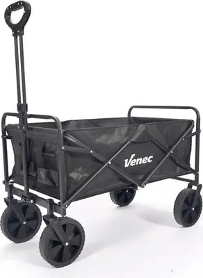 Produktbild von Venec Bollerwagen Schwarz – faltbar, 150 kg Traglast, Stahlrahmen, Vollgummireifen, leicht & kompakt