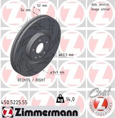 Produktbild von ZIMMERMANN Bremsscheibe Vorne Rechts für LAND ROVER Range Rover Evoque (L538) 349mm 450.5225.55