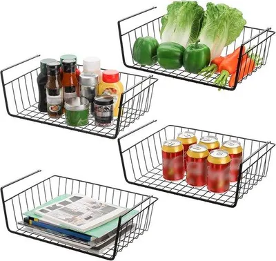 Produktbild von Famanu Unterregal Drahtkörbe Set von 4 - Hängende Aufbewahrungskörbe für Schränke und Regale - Einfach zu installieren - Weiß