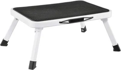 Produktbild von Unyqoos® Faltbarer Tritthocker – Klapptritt für hohe Schränke, Schwarz/Weiß, belastbar bis 150 kg, 38 x 17 x 26 cm, Höhe 17,5 cm, 1,77 kg