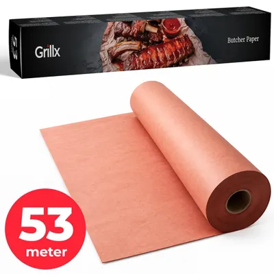 Produktbild von GrillX Butcher Paper in Box mit Abreißkante - 53 Meter - Professionelles Metzgerpapier - Natürliches Metzgerpapier - Kamado BBQ Zubehör