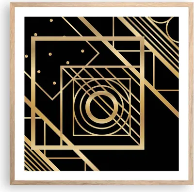 Produktbild von Gerahmtes Poster - Rahmen in heller Eiche - Abstraktion Quadrat Gold - 60x60 cm - Wand Bild - Wanddeko - Wandbilder - Kunstposter - Wandposter - Bilderrahmen - Bilder - Kunstdruck - P2NAC60x60-4375