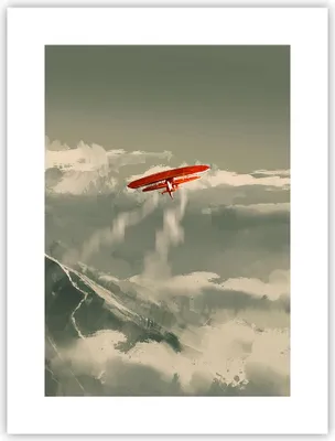 Produktbild von Poster - Poster ohne Rahmen - Rot Flugzeug Berge - 30x40 cm - Wand Bild - Wanddeko - Wandbilder - Kunstposter - Wandposter - Bilder - Kunstdruck - Wanddekoration - Wandbild - P2XPA30x40-4854