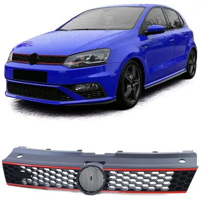 Kühlergrill Sportgrill mit Leiste Rot für VW Polo 5 6R 6C 09-17 auch GTI – Produktansicht