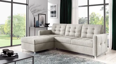 Produktbild von Ecksofa Sofa NURI Stoff Luis Beige mit Schlaffunktion Ottomane Links