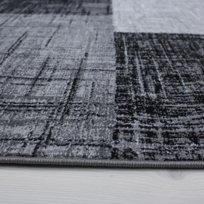 Produktbild von Villa Möbel Pluiva Wohnzimmer-Teppich, Designteppich, Abstrakt Kariert Design, Farbe:Schwarz, Grösse:80x300 cm