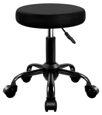 Produktbild von Rollhocker mit leisen Rollen, höhenverstellbar 49–64 cm aus Kunstleder, schwarzer Salonhocker