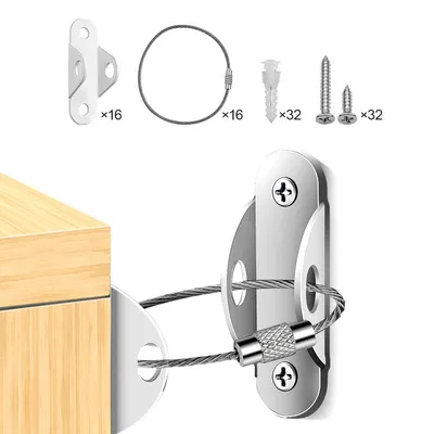 Produktbild von 16er-Set Möbel-Umkippschutz, Anti-Kipp-Befestigung für Schränke, Regale, Kleiderschränke und Kommoden, kindersicher und haustiersicher