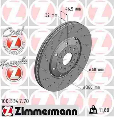 Produktbild von ZIMMERMANN Formula Z Coat Z Bremsscheibe Vorne Links für AUDI A4 Avant (8D5, B5) 360mm 100.3347.70