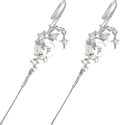 Produktbild von 1 Paar Ohrnadeln Myth of The Moon Punk Rock Dark Style Individuelle Piercing-Ohrringe Stern-Mond-Ohrmanschetten Club-Party-Schmuck