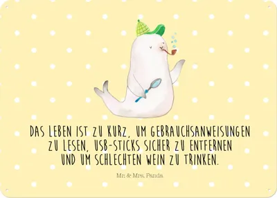 Produktbild von Mr. & Mrs. Panda Türschild Metall Robbe Sherlock DIN A4 - Gelb Pastell - Geschenk, Wandbild, Gute Laune, Schild, Dekoschild, Blechschild, tafel