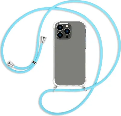 Produktbild von Handykette Backcover-Schutzhülle mit Band (Metall silberfarben) für Apple iPhone 14 Pro Max (6.7'') - himmelblau