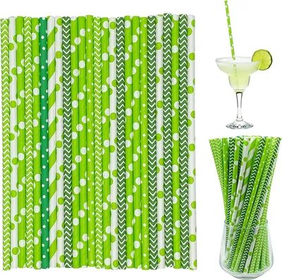 Produktbild von 300 Stück bunte Papierstrohhalme - biologisch abbaubar - 19,7 cm - bunte Cocktailstrohhalme für Cocktails, kalte Getränke und Säfte - grün