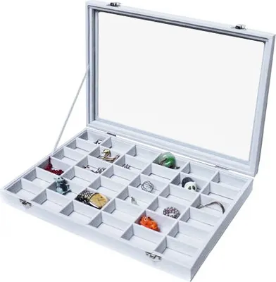 Produktbild von Schmuckkasten Schmucklade Schaukasten Schmuckdisplay Glasdeckel mit 36 Fächern weiss