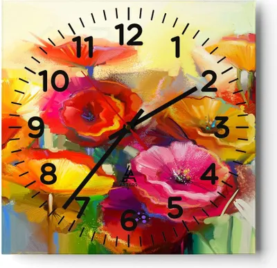 Produktbild von Wanduhr - Quadrat - Glasuhr - Blumen Frühling Flora Garten - 30x30cm - Schleichendes Uhrwerk - Lautlos - zum Aufhängen bereit - Dekoration Modern - Wanddekoration aus Glas - C4AC30x30-2877