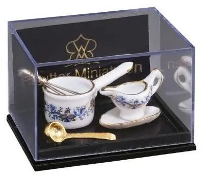 Produktbild von Porzellanminiatur Topf & Sauciere Goldzwiebel für Puppenstube