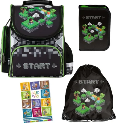 Produktbild von Schulranzen für Jungen und Mädchen - Schul-Rucksack für Kinder mit Federmäppchen - Schuhbeutel, Trinkflasche, Sporttasche und Hausaufgabenheft