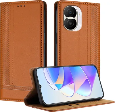Image de Etui pour Honor X40i étui en cuir avec fonction stand Marron