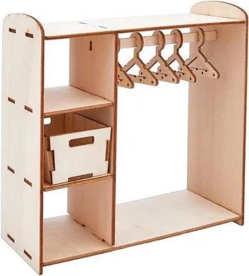 Image de Armoire en bois pour maison de poupées, 18 x 8 x 17,8 cm, avec 2 tiroirs et 8 crochets