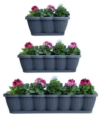 Produktbild von Blumenkasten Balkonkasten Pflanzkasten Anthrazit im Wellendesign inkl. passenden Bewässerungsuntersetzer 40, 60 oder 80 cm