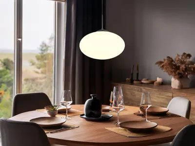Produktbild von LED Pendelleuchte Schwarz mit Glaskugel Lampenschirm Weiß, Esstischlampe Ø 40cm
