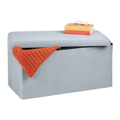 Produktbild von Relaxdays Sitzbank mit Stauraum, Samt, 80 L, Flur, Wohnzimmer, gepolstert, faltbar, Truhenbank, 38x77x39 cm, hellgrau