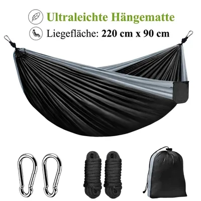 Zdjęcie produktu dla Hamak kempingowy 220 x 90 cm, ultralekki, z nylonu 210T, hamak jednoosobowy
