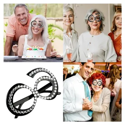 Produktbild von Geburtstagsbrille zum 60. Geburtstag, Brille mit Strasssteinen, modische Unisex-Brille für Partydekorationen und Jubiläen