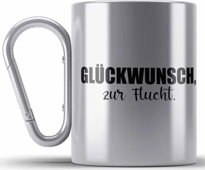Produktbild von Jobwechsel Edelstahl Tasse Karabiner Geschenk Kollegin Kollege Lustig Abschiedsgeschenk Sprüche - Glückwunsch Zur Flucht (Silber)