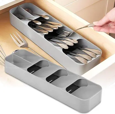 Obrázek produktu pro Držák na nádobí, organizér na nádobí do kuchyňské skříňky, vestavný držák na nádobí, organizér na nádobí, organizér do skříňky, kompaktní držák na nádobí do kuchyně (4 přihrádky, šedý)