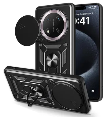 Produktbild von Für Honor Magic 7 Lite / X9c Sliding Kamera TPU Hybrid Schutz Hülle Ring Schwarz