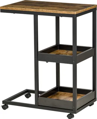 Produktbild von Beistelltisch mit Rädern für Sofa oder Bett, Industriestil, Stahl und Holz, Braun und Schwarz